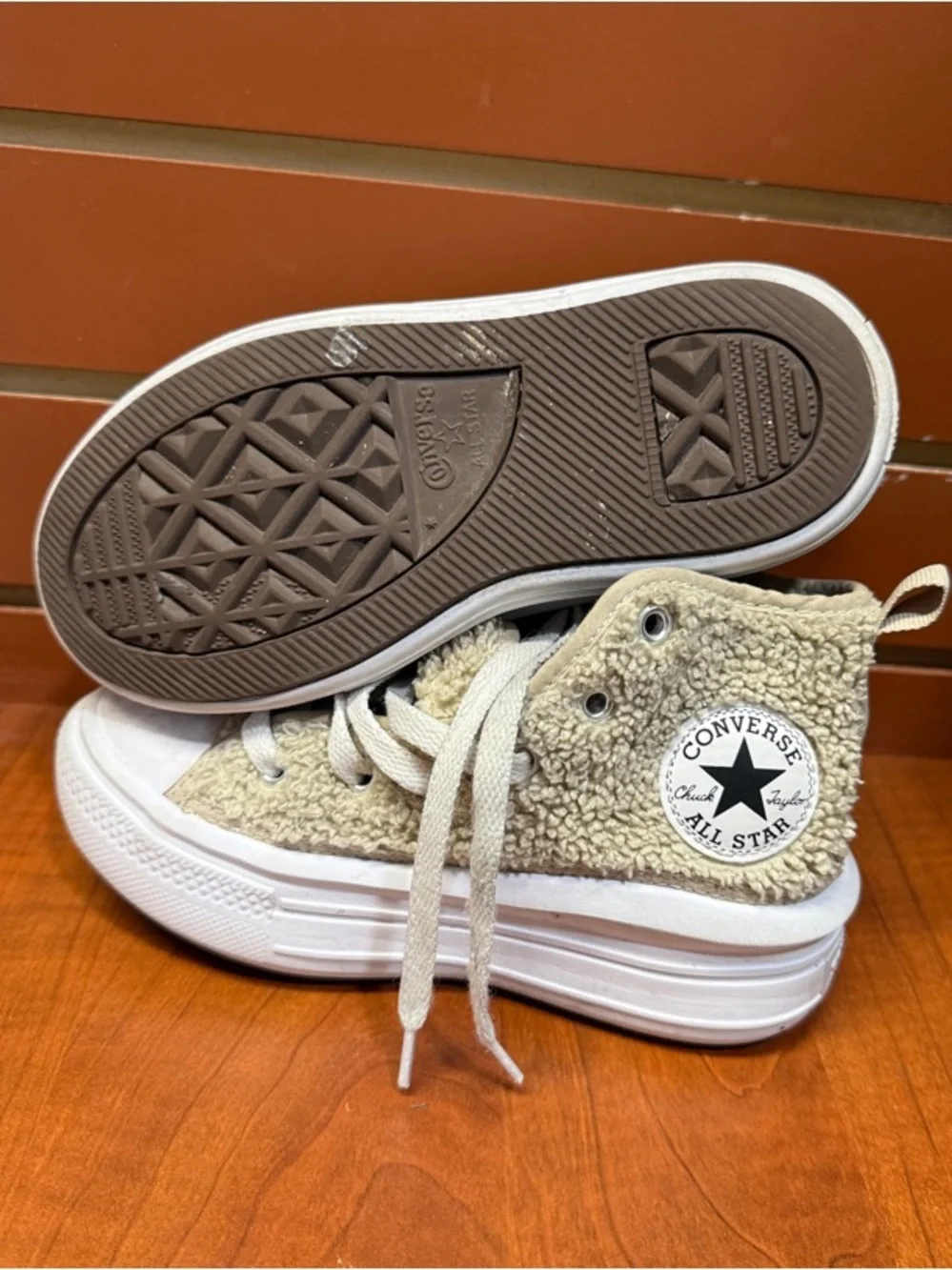 Converse Kids Beige Sherpa High-Top Sneakers with White Sole
